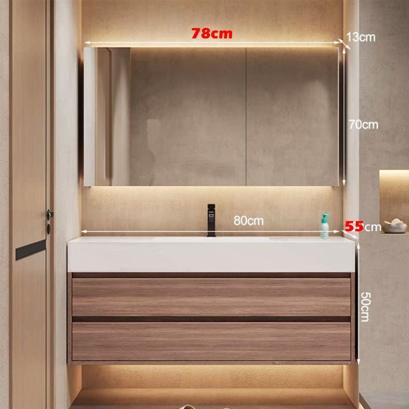 QW- Storan berkualiti tinggi diperbuat daripada kayu asli untuk kabinet cermin pintar di bilik mandi, sinki bilik mandi. 