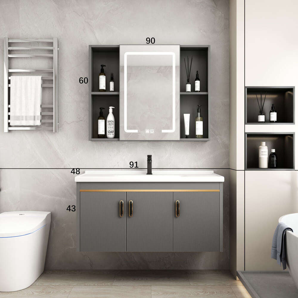 Kabinet Penyimpanan Aluminium QW- Cermin Pintar di Bilik Mandi, Singki Bilik Mandi 