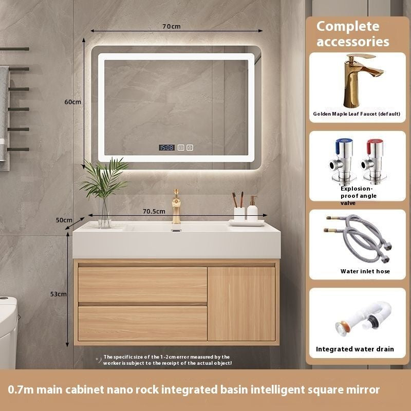Set Singki Kabinet Penyimpanan Bilik Mandi Cermin Kayu Padu Pintar QW- 