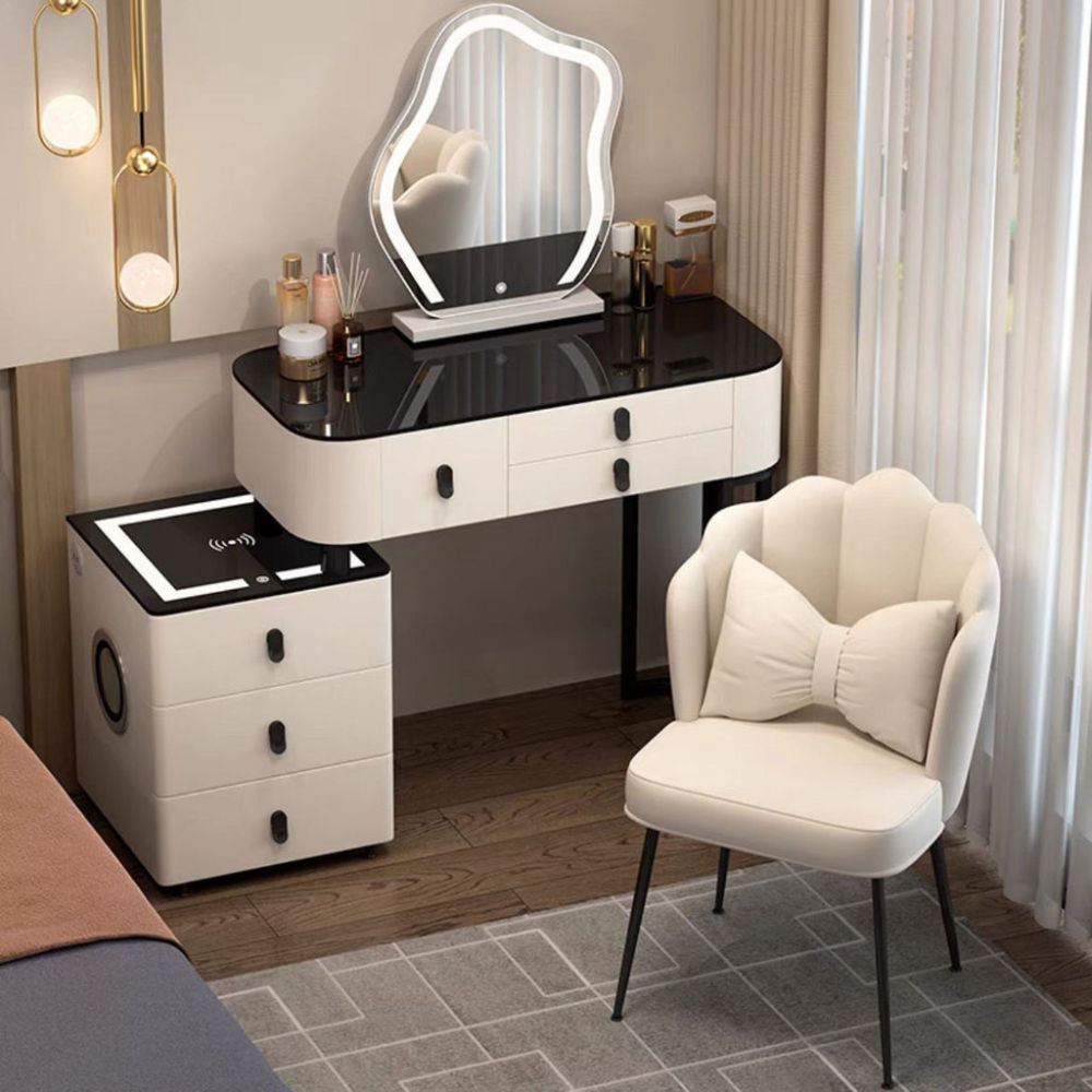 Kabinet Solek Kayu Asli Pintar, Pengecasan Tanpa Wayar, Gaya Nordik Elegan untuk Bilik Tidur Meja solek moden yang ringkas Boleh berfungsi dalam pelbagai cara
