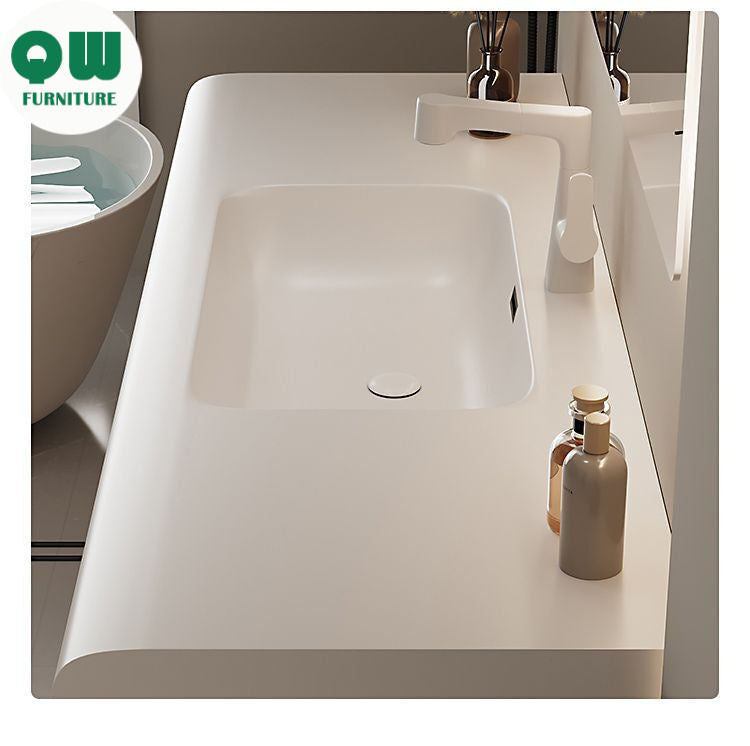 QW- Smart Mirror from Walnut Wood with Integrated Washbasin and Bathroom Storage Cabinet