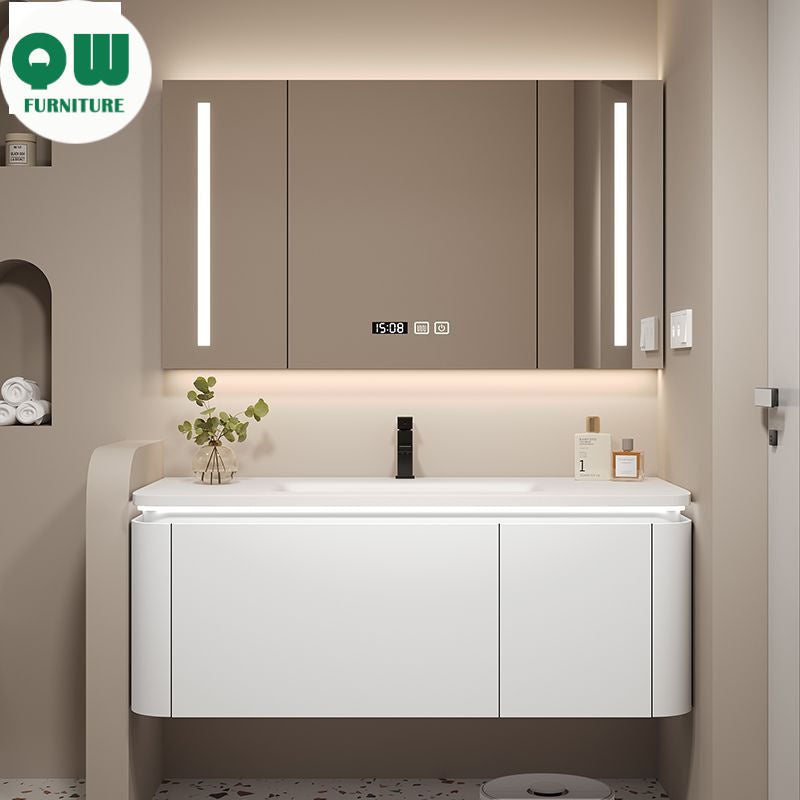 QW- Cermin Pintar Bersepadu dengan Sinki dan Kabinet Penyimpanan Bilik Mandi 