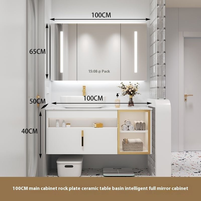 Set Singki Bilik Mandi Kabinet Cermin Pintar Penyimpanan Kayu Padu QW- 