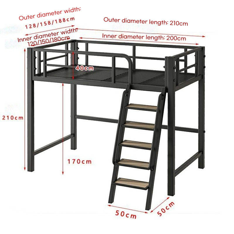 Modern Simple Small Bedroom Suspended Attic Upper and Lower Beds Iron Overhead Art Bunk Bed