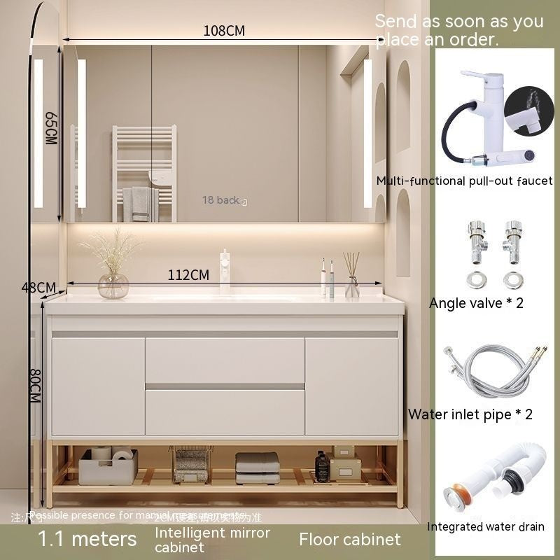 Set Singki Bilik Mandi Kabinet Cermin Pintar Penyimpanan QW- Gaya Krim 