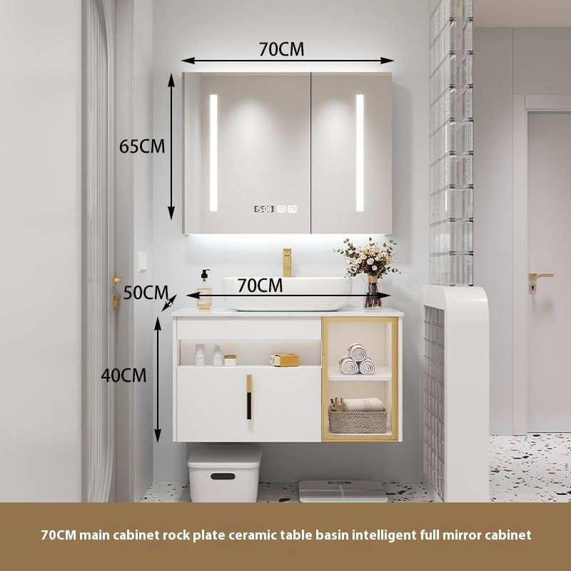 Set Singki Bilik Mandi Kabinet Cermin Pintar Penyimpanan Kayu Padu QW- 