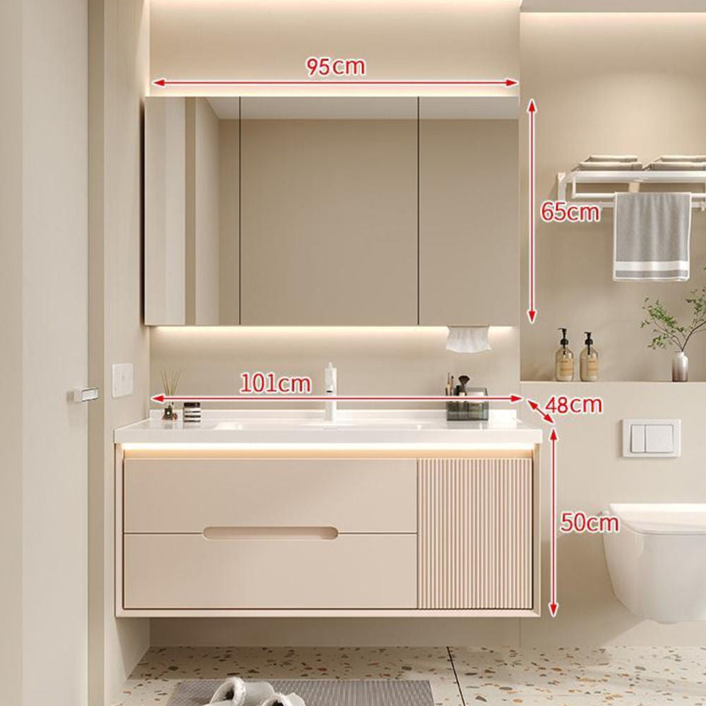 Set Singki Bilik Mandi Kabinet Cermin Pintar Penyimpanan Kayu Padu QW- 
