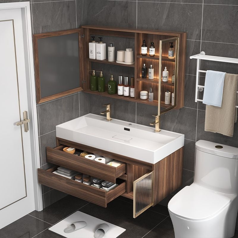 Kabinet Penyimpanan Kayu Asli Cermin Pintar QW- di Bilik Mandi, Set Singki Bilik Mandi 