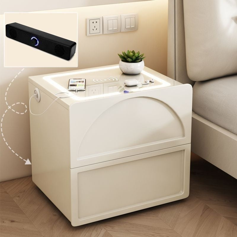 Smart Cream Wind with Lock Bedside Table Solid Wood Simple Modern Bedroom Multi-purpose Cabinet