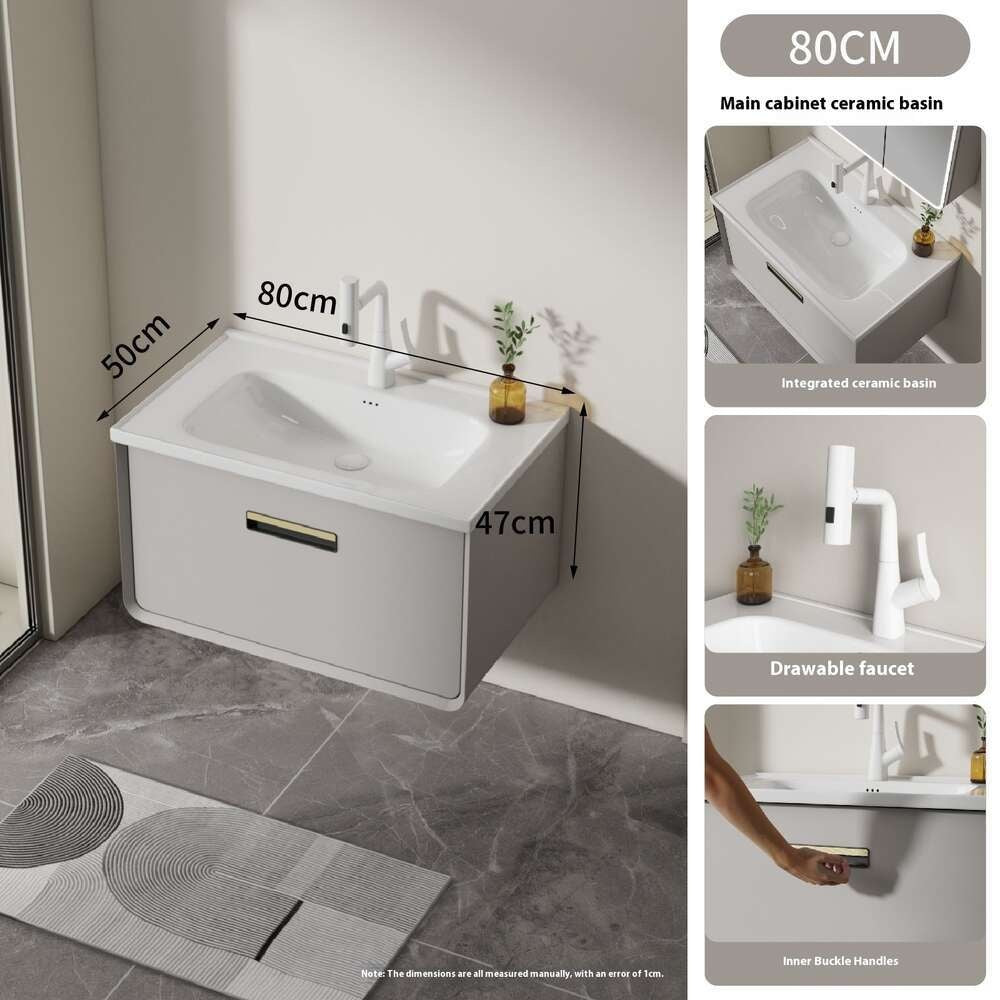 QW- Aluminum Thickened Stainless Steel Basin Smart Glass Bathroom Storage Cabinet