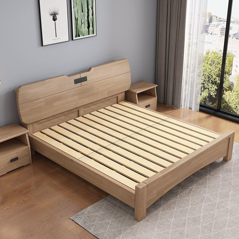 Bilik Tidur Utama Nordik Moden Ringkas 1.8 Saiz Queen Katil Single Lock 1.5 Oak Kayu Padu