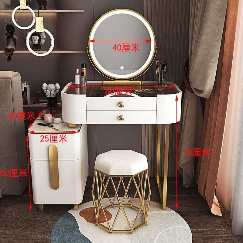 Meja Solek Moden Ringkas Kabinet Penyimpanan Sisi Katil Bilik Tidur Solek Kerusi Cermin Pelbagai Fungsi