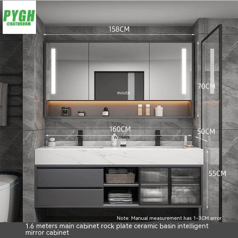 QW- Large Basin Set with Smart Mirror and Real Wood Storage Cabinet for Bathroom