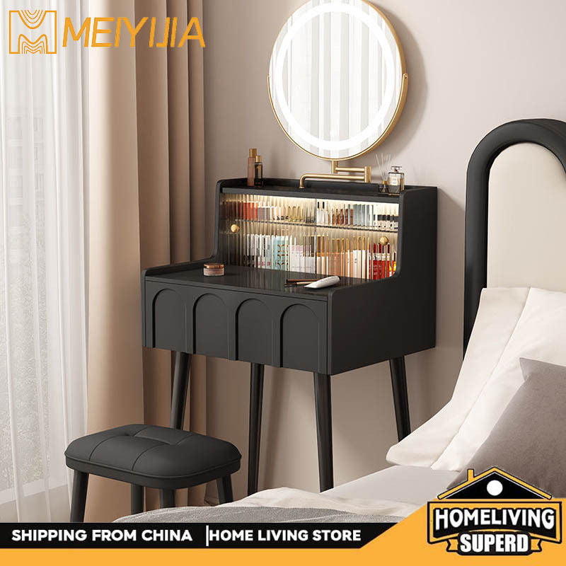 Meja Solek Mini Kecil Bilik Tidur Kayu Padu Hitam Perancis