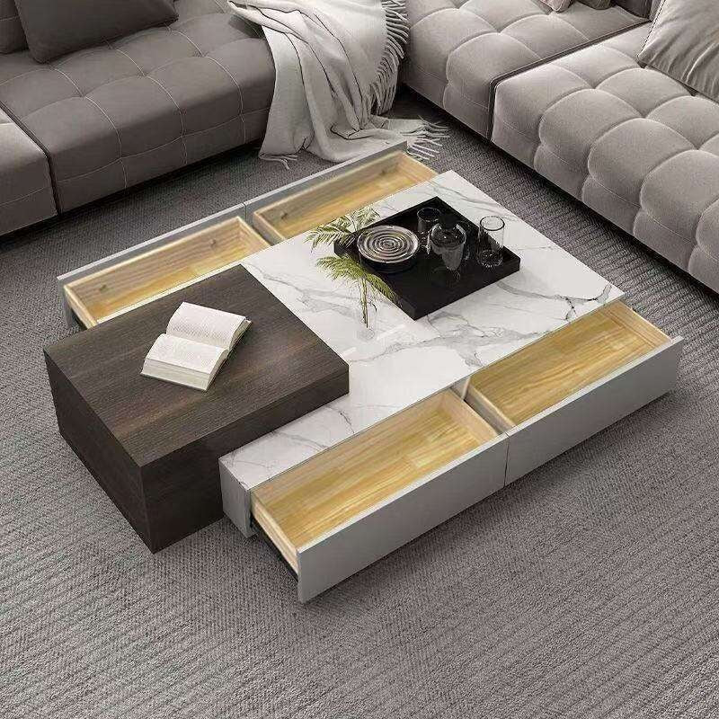 Meja Kopi Batu Boleh Laras Pelbagai Fungsi untuk Ruang Tamu. Kegunaan rumah moden yang ringkas. Meja teh yang elegan dan berkelas.