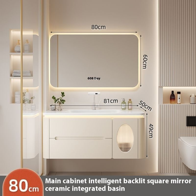 QW- Oak Wood Storage Smart Mirror Bathroom Cabinet Basin Set