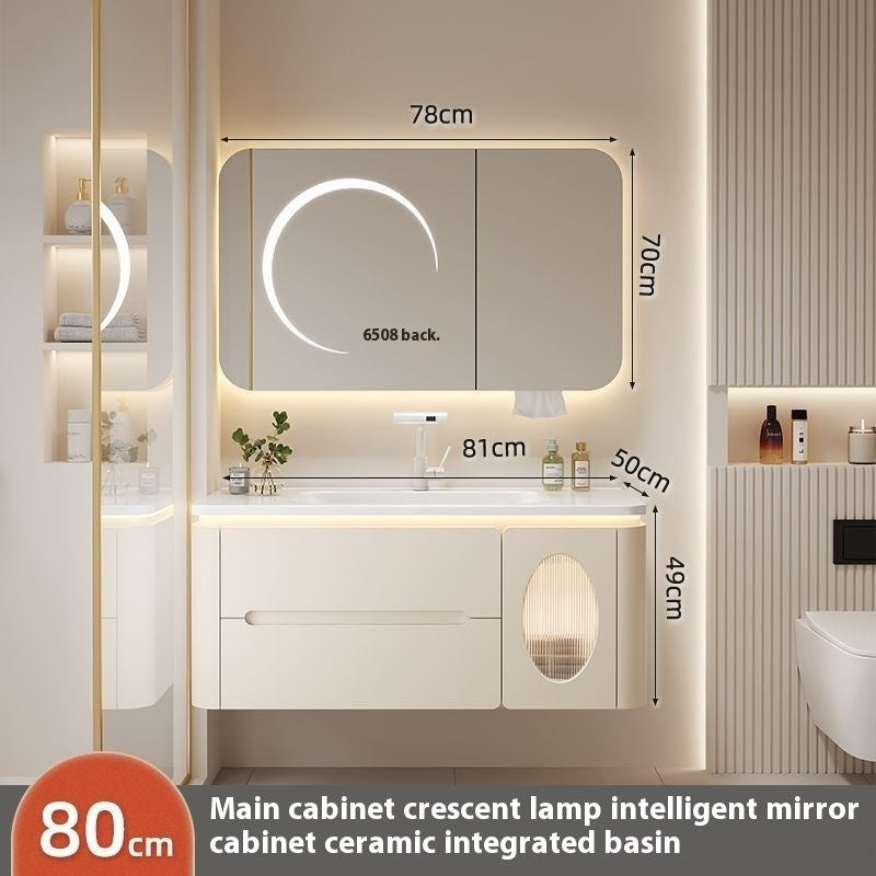 QW- Oak Wood Storage Smart Mirror Bathroom Cabinet Basin Set