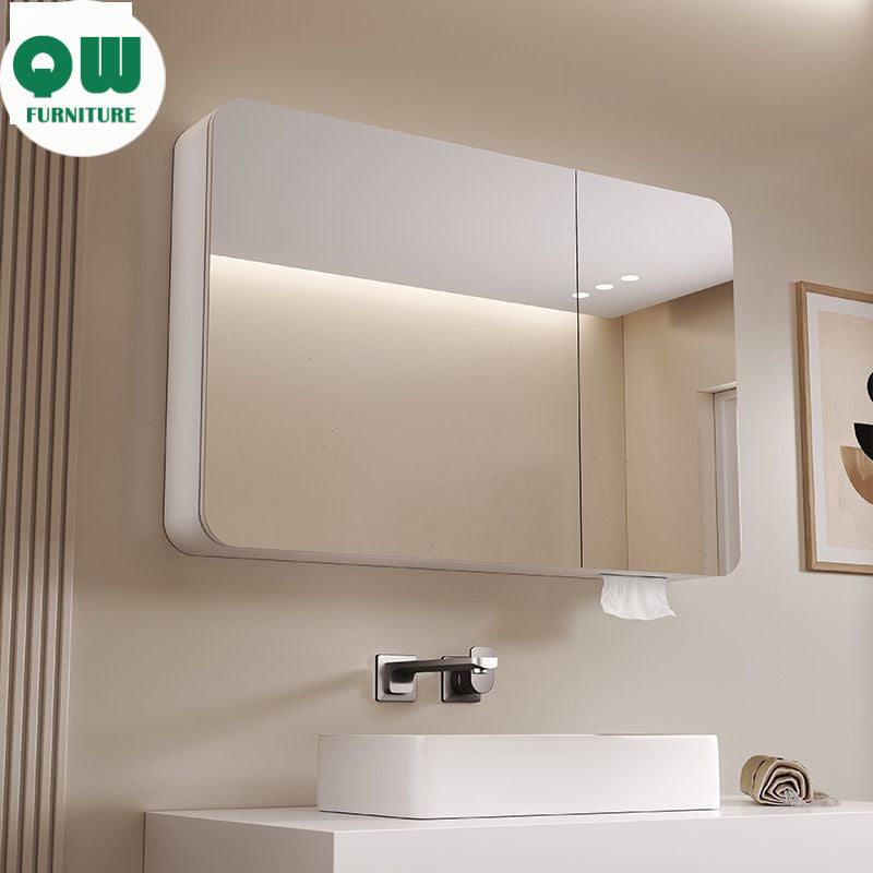 QW- Smart Mirror Cabinet Bathroom Aluminum Metal Can Display Time and Clear Fog