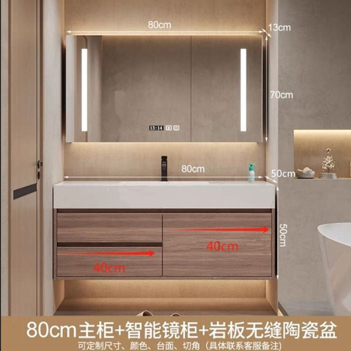 QW- Storan berkualiti tinggi diperbuat daripada kayu asli untuk kabinet cermin pintar di bilik mandi, sinki bilik mandi. 