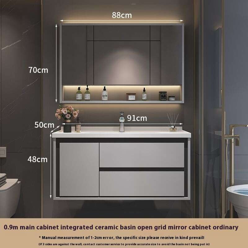 Kabinet Penyimpanan Kayu Oak QW- Set Singki Cermin Pintar di Bilik Mandi 