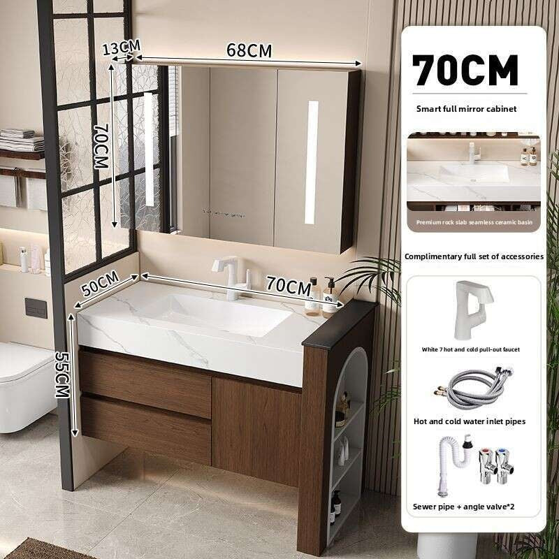 QW- Kabinet Cermin Pintar Penyimpanan Kayu Asli Buatan Sendiri untuk Bilik Mandi, Set Singki Bilik Mandi