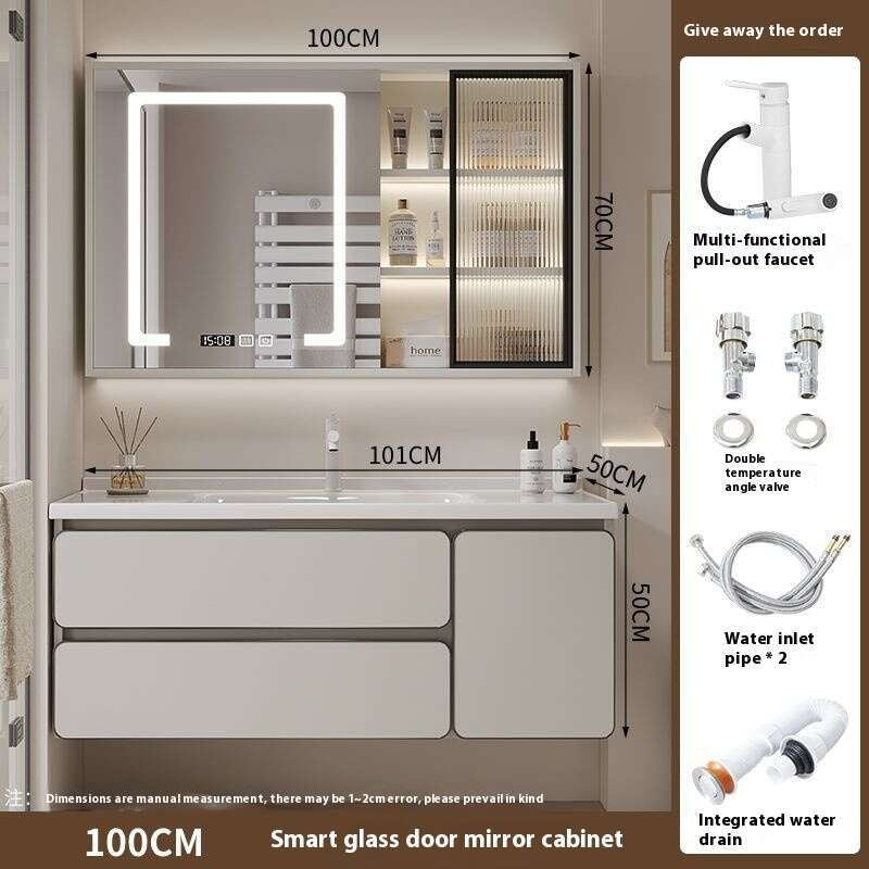 QW- Real wood storage cabinet smart mirror in the bathroom, bathroom sink