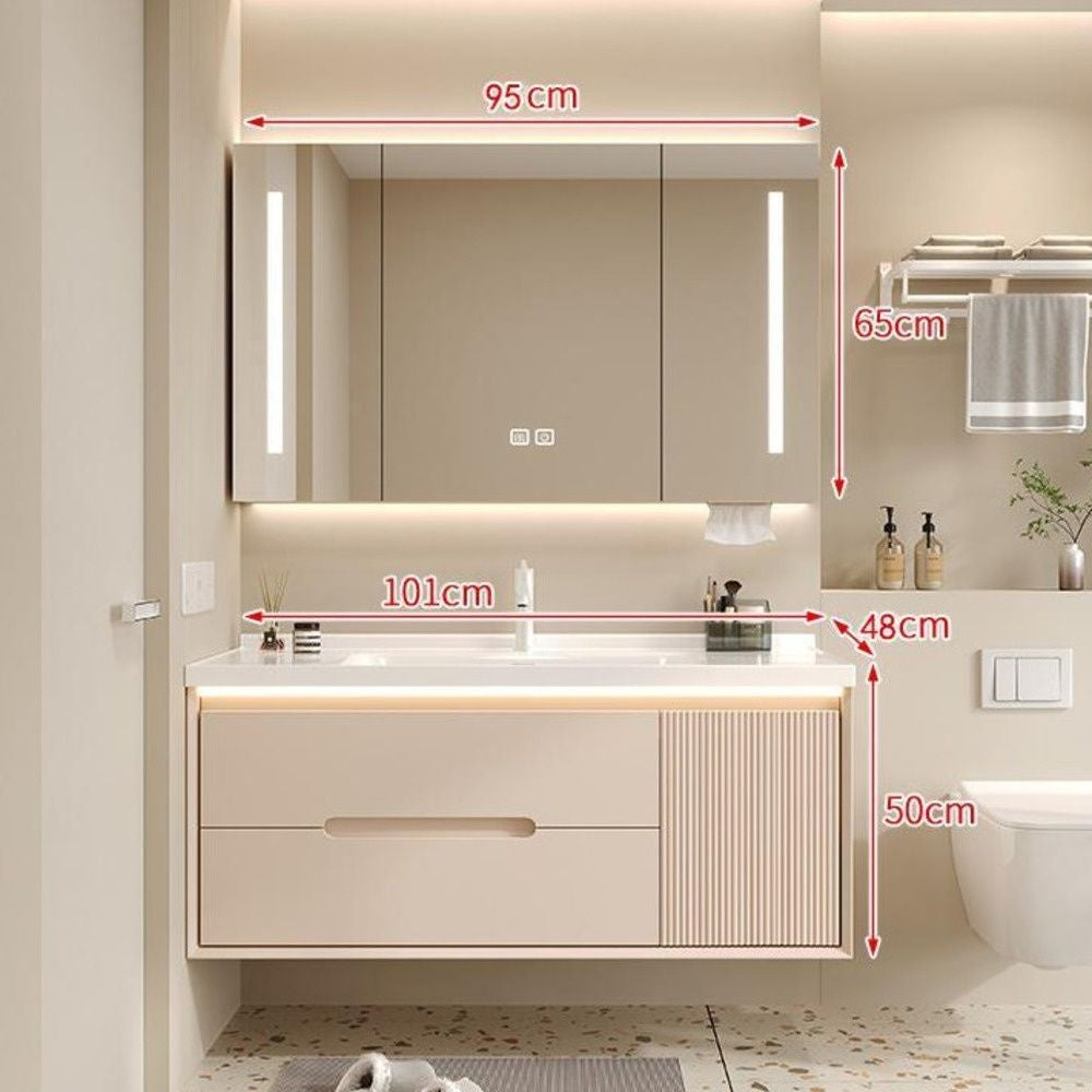 Set Singki Bilik Mandi Kabinet Cermin Pintar Penyimpanan Kayu Padu QW- 
