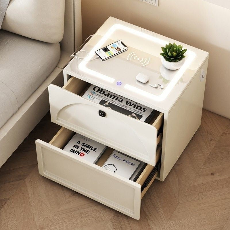Smart Cream Wind with Lock Bedside Table Solid Wood Simple Modern Bedroom Multi-purpose Cabinet