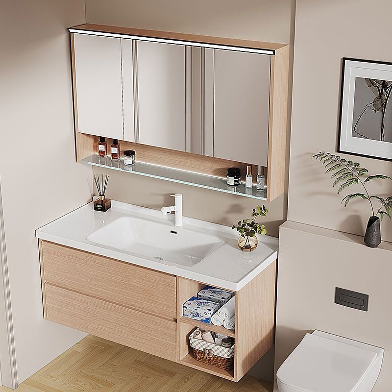 Set Singki Bilik Mandi Kabinet Cermin Pintar Penyimpanan Kayu Padu QW- 