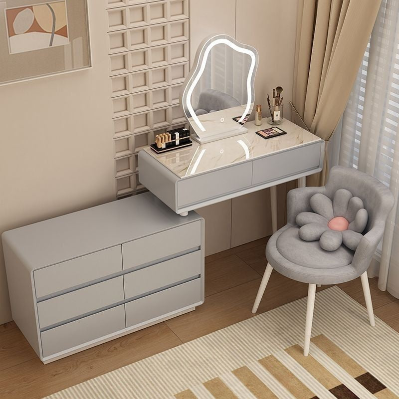 Kabinet Bilik Tidur Angin Krim Laci Kayu Padu Pinggan Batu Set Meja Solek Moden Pintar