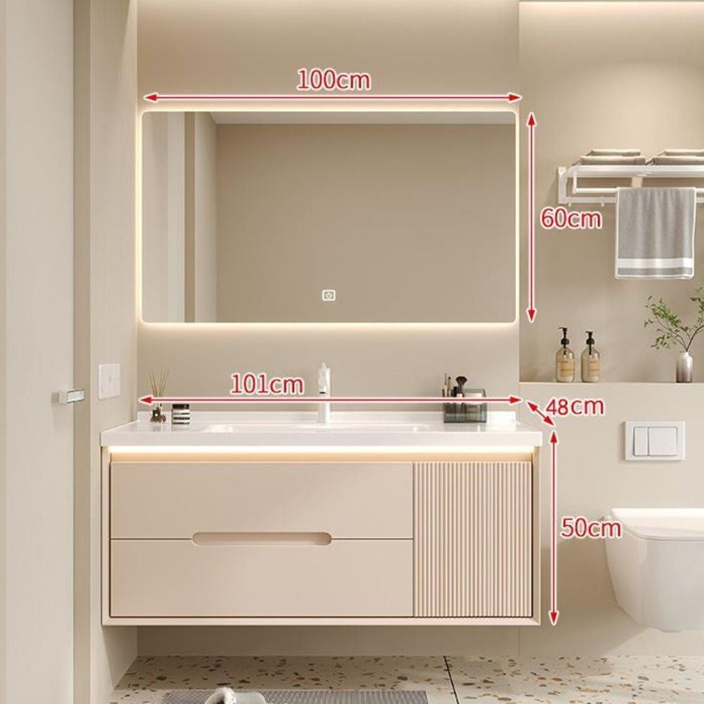 Set Singki Bilik Mandi Kabinet Cermin Pintar Penyimpanan Kayu Padu QW- 