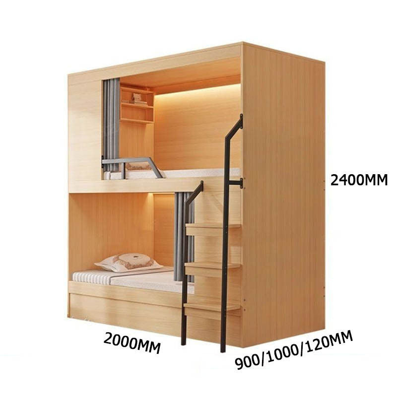 Modern simple, floating bed, upper and lower bunk beds, creative design with drawers.