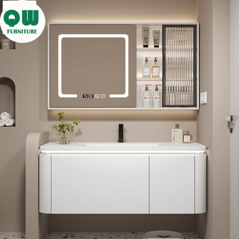 QW- Cermin Pintar Bersepadu dengan Sinki dan Kabinet Penyimpanan Bilik Mandi 