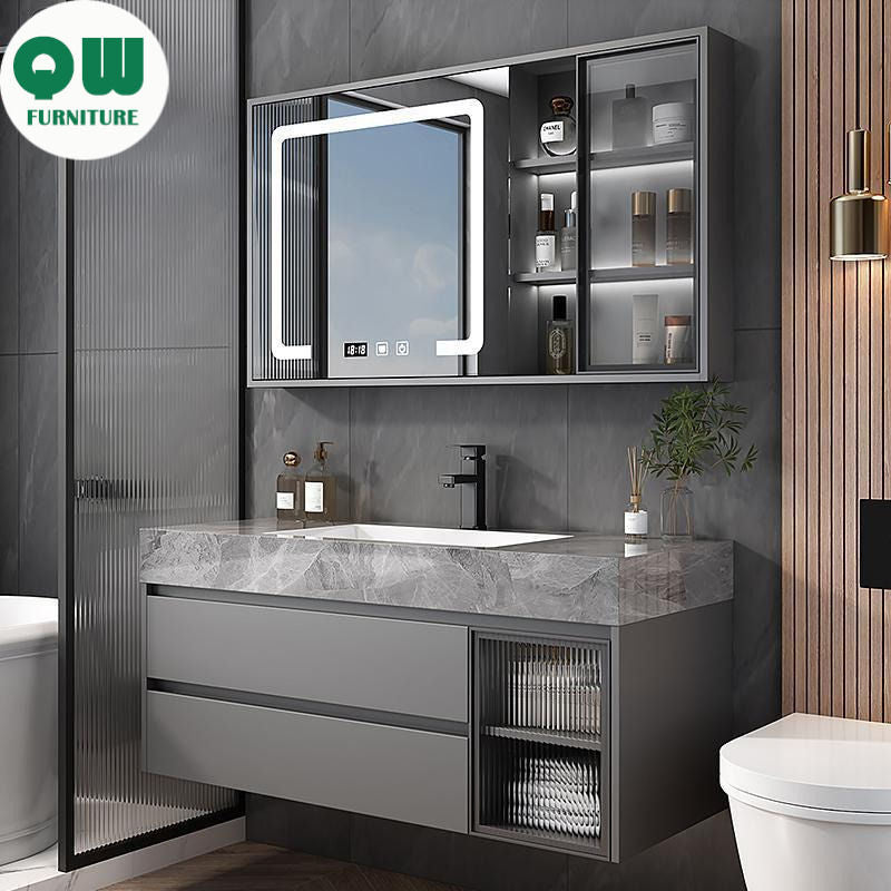 Kabinet Kaca Pintar Penyimpanan Bilik Mandi QW- Rockboard Sinki 