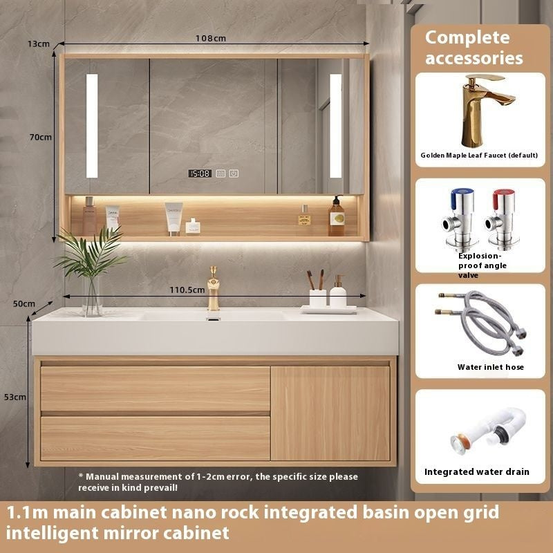 Set Singki Kabinet Penyimpanan Bilik Mandi Cermin Kayu Padu Pintar QW- 