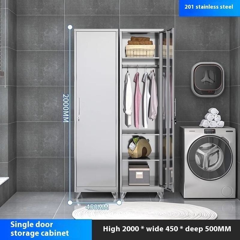 Stainless Steel Wardrobe Home Bedroom Sliding Door Hanging Closet High Capacity Storage Cabinet Balcony All In One Locker