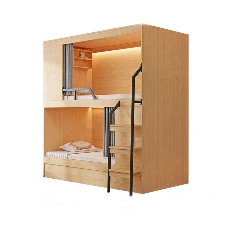 Modern simple, floating bed, upper and lower bunk beds, creative design with drawers.