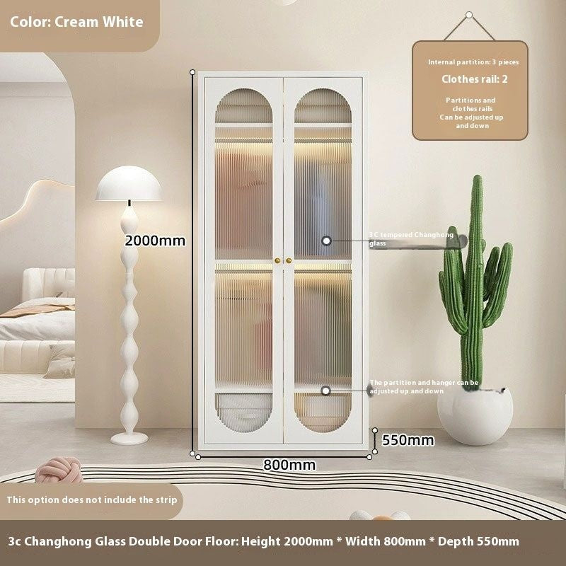 Cream Windbreaker Bedroom Home Iron Wardrobe Three-Door Storage Cabinet Easy Combination