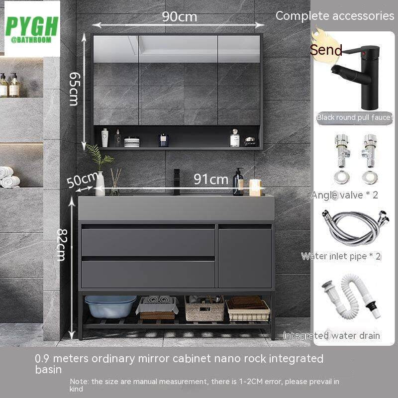 QW- Floor-mounted Basin Smart Mirror Real Wood Storage Cabinet in Bathroom