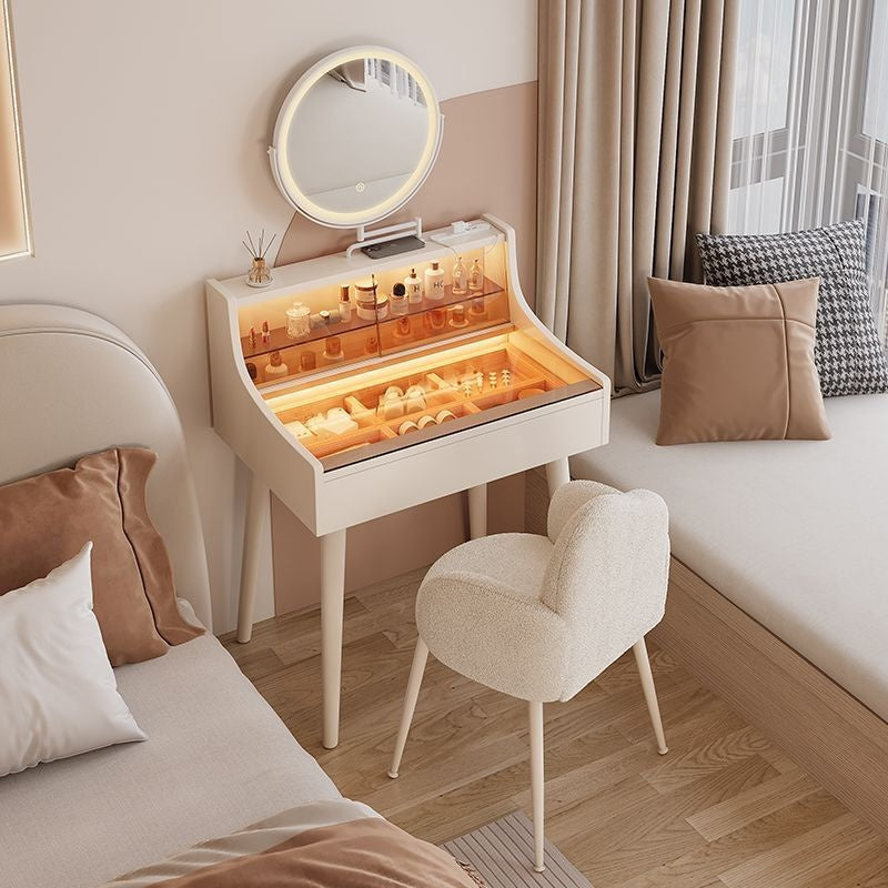 Folding Solid Wood Small Bedroom Premium Feeling Mirror Dressing Table