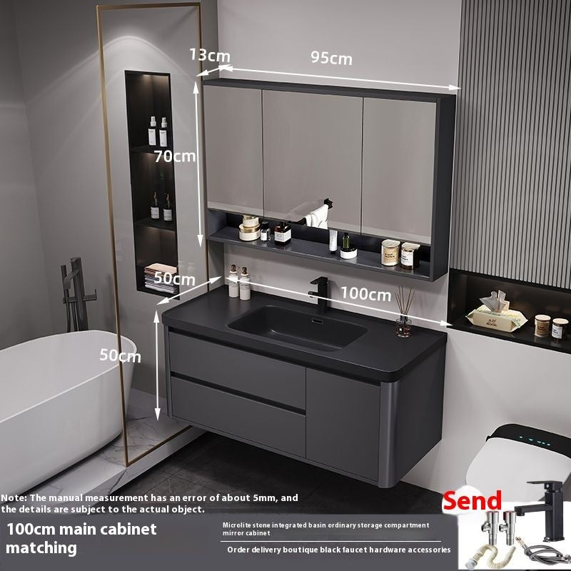 QW- Bathroom storage with smart mirror and black glass cabinet made of real wood.