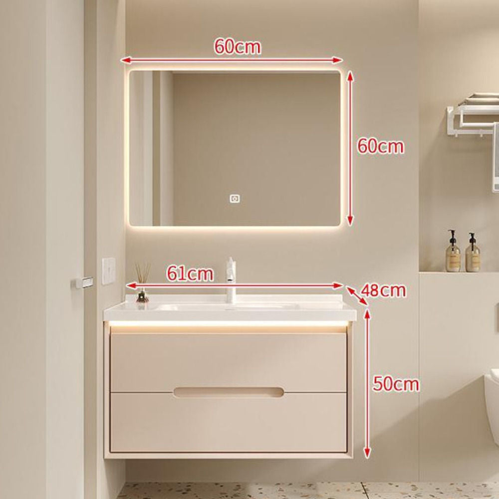 Set Singki Bilik Mandi Kabinet Cermin Pintar Penyimpanan Kayu Padu QW- 