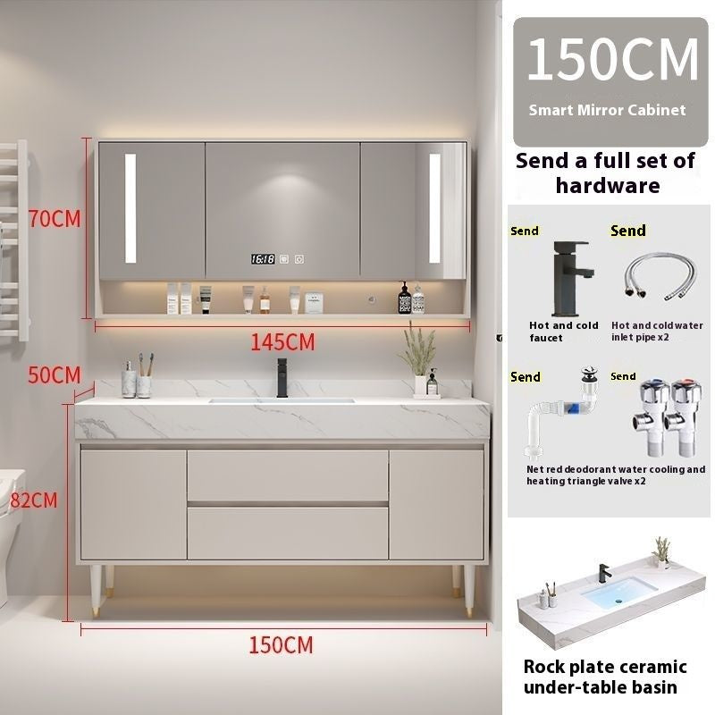 Set Singki Bilik Mandi Kabinet Cermin Pintar Penyimpanan Kayu Padu Tersuai QW 