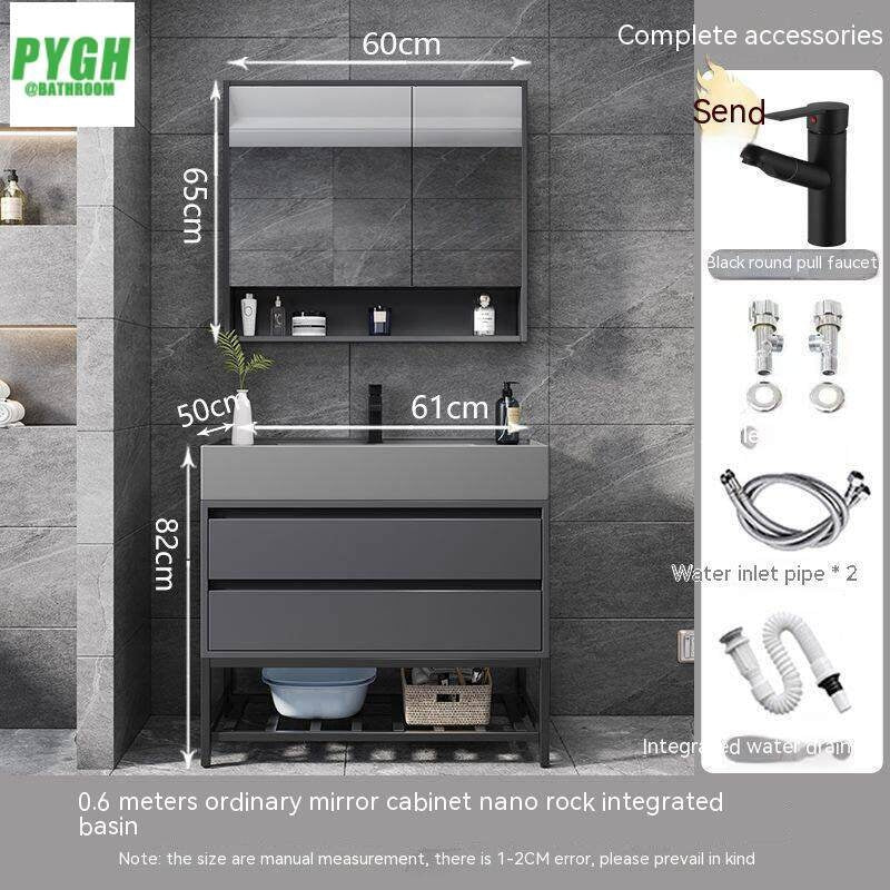 QW- Floor-mounted Basin Smart Mirror Real Wood Storage Cabinet in Bathroom