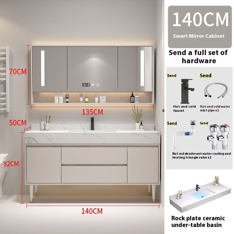 Set Singki Bilik Mandi Kabinet Cermin Pintar Penyimpanan Kayu Padu Tersuai QW 