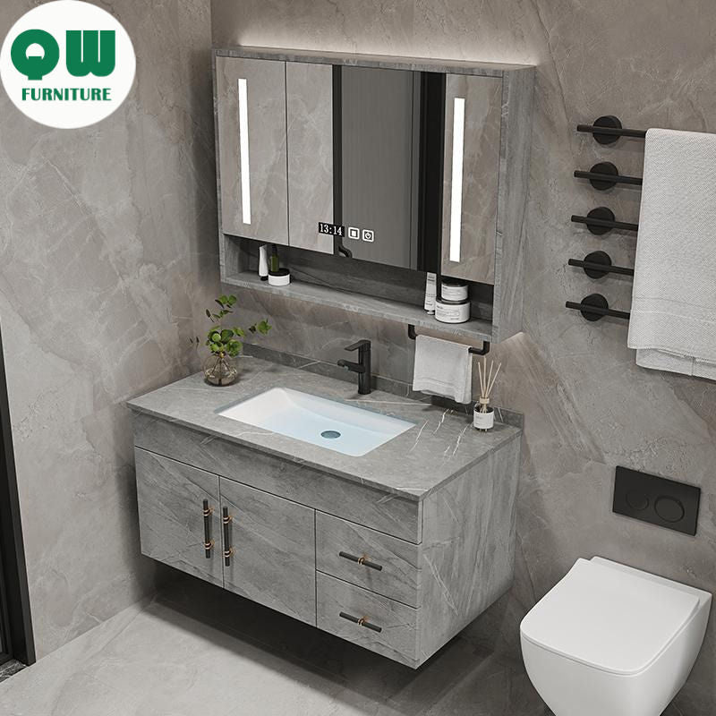 QW- Kabinet Cermin Pintar Diperbuat Daripada Kayu Asli di Bilik Mandi, Singki Bilik Mandi 