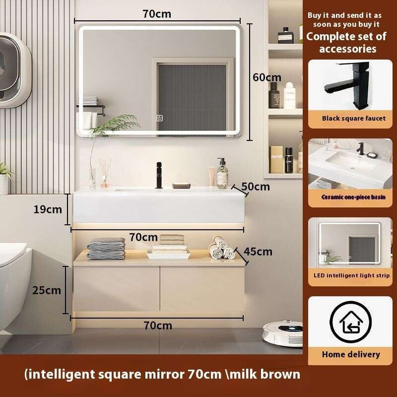 QW- Kabinet simpanan kayu asli cermin pintar di bilik mandi, sinki bilik mandi 