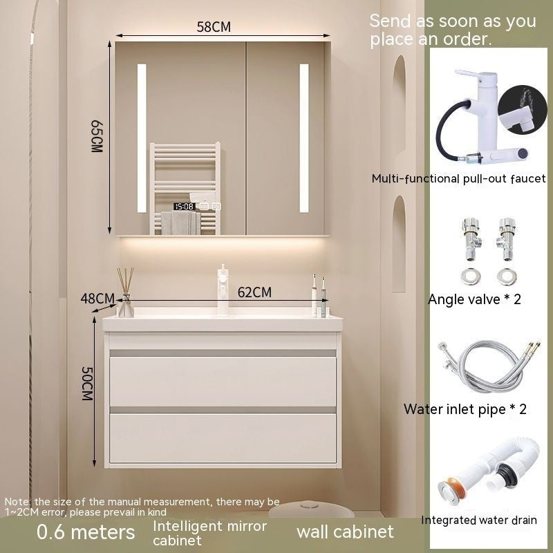 Set Singki Bilik Mandi Kabinet Cermin Pintar Penyimpanan QW- Gaya Krim 
