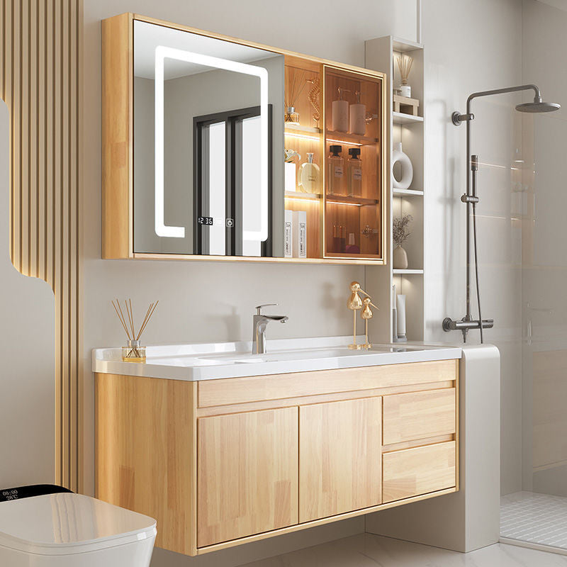 QW- Oak Wood Storage Cabinet Smart Mirror Sink Set in the Bathroom