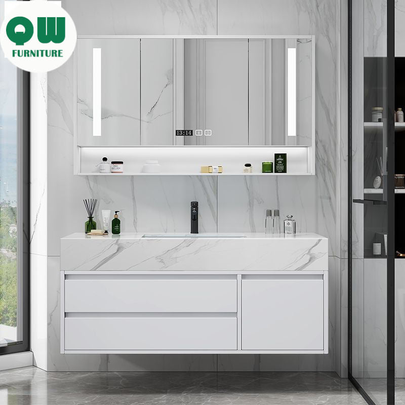 QW- Marble Solid Wood Basin Set Integrated Bathroom Storage Cabinet